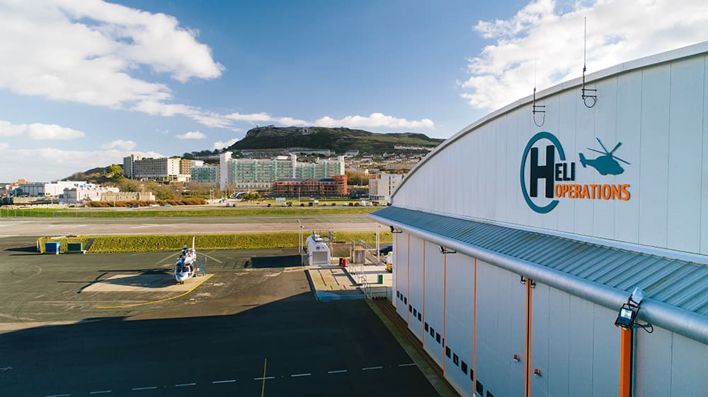 The HeliOperations hangar and Portland airfield